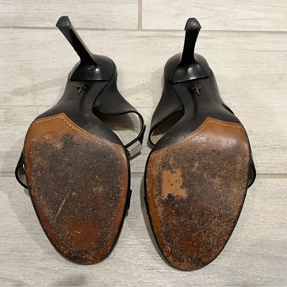 Cesare Paciotti Black Leather 2 Strap Stiletto Heels with Silver Dagger Charm - Picture 7 of 16